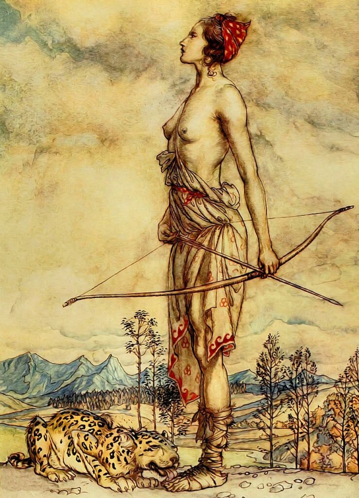 Artemis (later Diana). Goddess of the hunt.